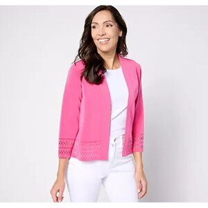 Susan Graver Women Cardigan sz XL Fusion Open Front Laser-Cut Border  A634063